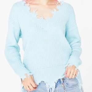 SKY PICKIN' POSIES DISTRESSED SWEATER